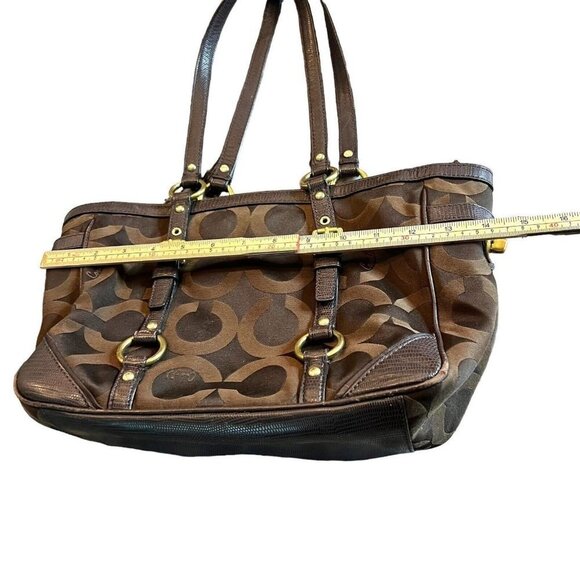 Coach Op Art Sateen chocolate color handbag - Picture 11 of 16